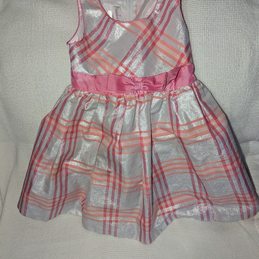 Ashley Ann Girls Pink Silver Metallic Plaid Party Dress Size 5 R32108-DV